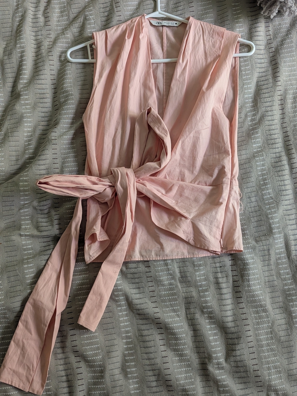 Light Pink Wrap Tie Sleeveless Top